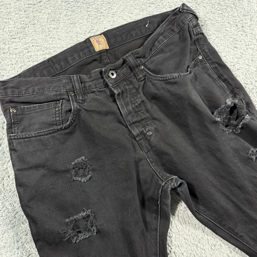 PRPS Button Fly Mens 34x34 Black Distressed Ripped Denim Jeans Streetwear modifi